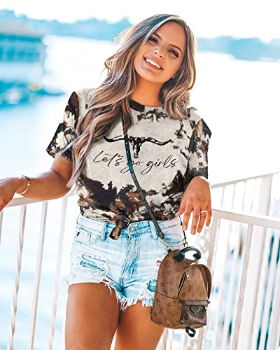 Let's Go Girl Shirt Women Western Bleached T-Shirt Retro Country Music Tee Shirt Cowgirls Shirts Short Sleeve Tops4