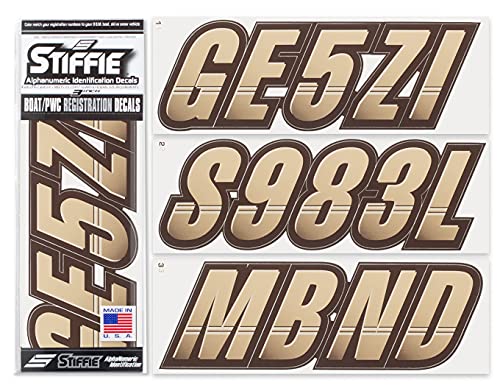 Image of STIFFIE Techtron Tan /Brown 3 inch Boat & PWC Registration Decals • Numbers Letters Stickers