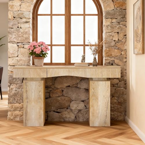 Image of Sonharlar 63 Inch Long Entryway Table Bold, Wooden Console Table with Socket Farmhouse Sofa Table for Entrance, Hallway, Living Room, Behind Couch(Natural Brown)