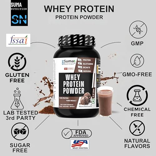 Image of Whey Protein Powder 2.2 Lbs (1kg) | Rich Chocolate Flavor | 24g Protein, 5.4g BCAAs, 5g Glutamine per Serving | Muscle Recovery & Growth | Pure Protein, Pure Result