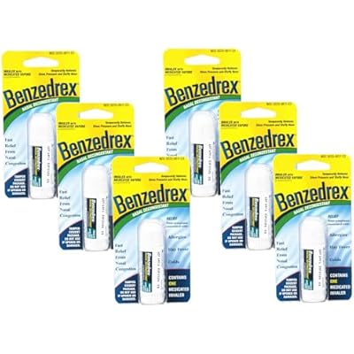 Benzedrex Nasal Decongestant Inhaler Medicated Vapor Relief For Sinus Pressure, Nasal Congestion, Allergies, Hay Fever & Colds Pack Of 6