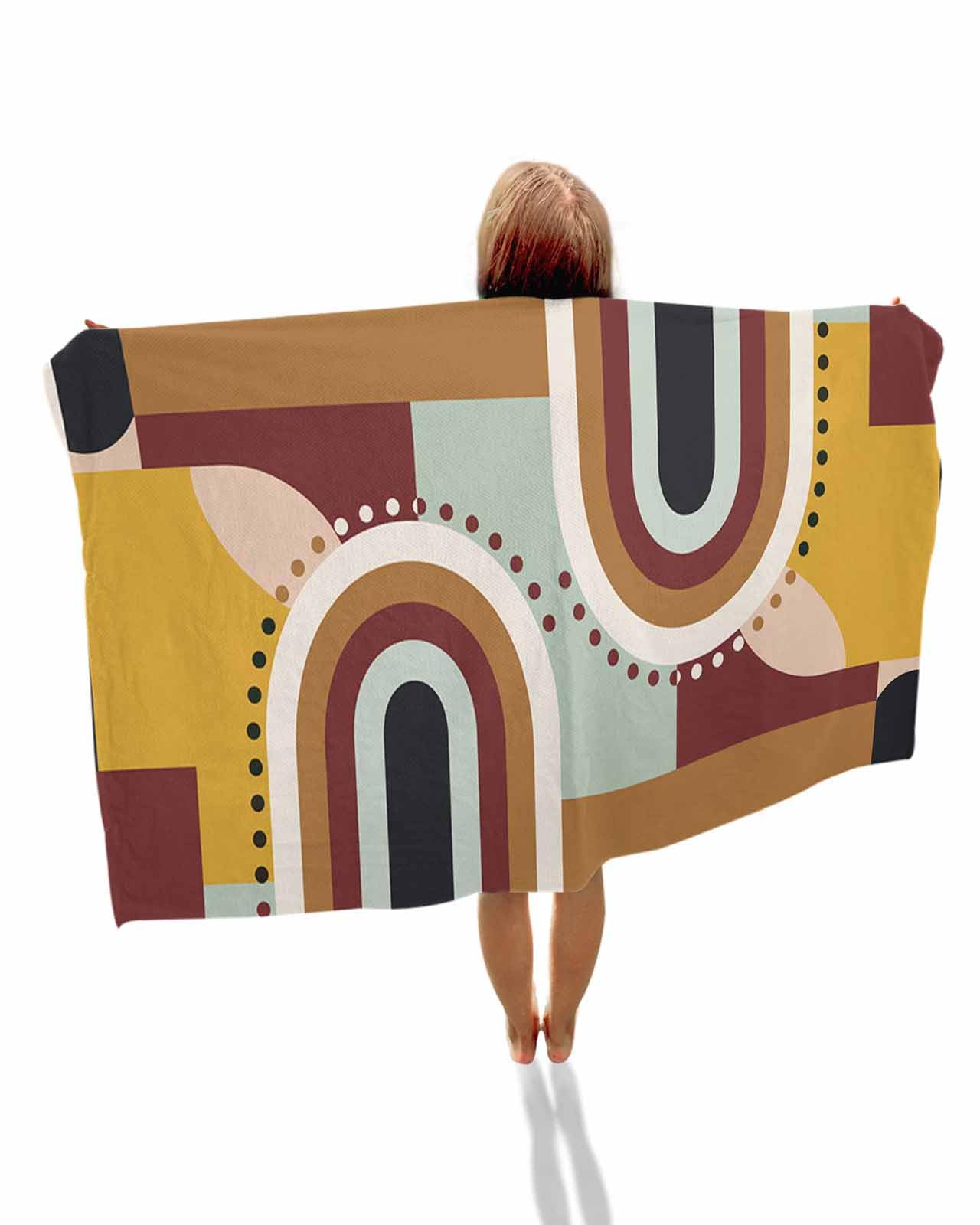 Prime Leader Beach Towel 31”x62” Large, Mid-Century Modern Geometric Abstract Brick Red Lightweight Microfiber Beach Towels, Absorbent Sand Free Beach