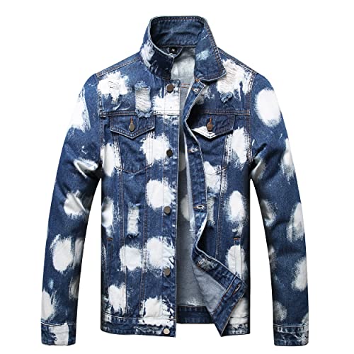 QIMYUM Jeansjacke für Herren, Distressed Slim Denim Jacket, Blue2082, X-Large