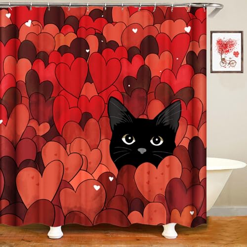 AIXMJZQ Valentines Shower Curtain Red Heart Black...