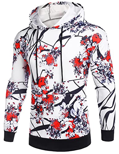 Daupanzees Men's Luxury Casual Long Sleeve Floral Print Hooded Sweatshirt2