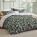 Bedsure Duvet Cover Queen Size - Reversible Dark Green Queen Duvet Cover Set with Zipper Closure, 3 Pieces Floral Patterned Bedding Set with 8 Corner Ties and 2 Pillow Shams