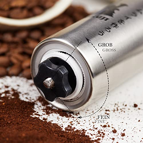 SHOKUJI Manuelle Edelstahl-Kaffeemühle - Grinder/Handmühle mit stufenlos verstellbarem Keramik-Mahlwerk, viel Zubehör… – Bild 7