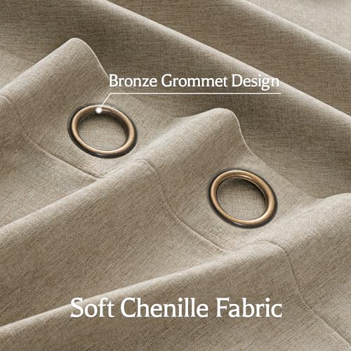Image of 100% Blackout Curtains for Bedroom, Luxury Chenille Thermal Insulated Drapes for Living Room, Energy Saving Room Darkening 108 Inch Long Curtains, Grommet Top, 2 Panels, 52 inchW x 108 inchL, Khaki