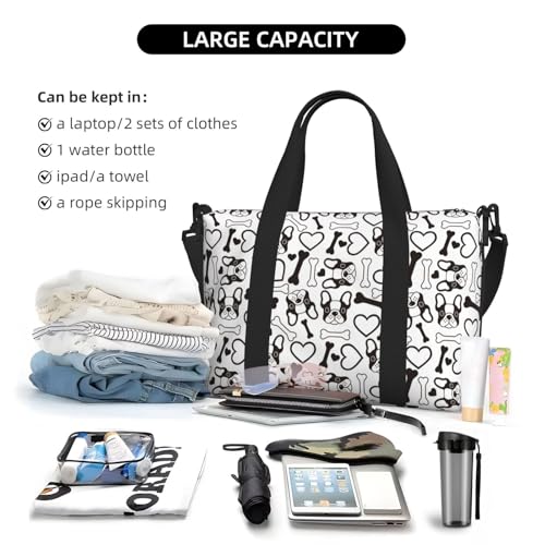 Carry On Duffle Bags Overnight Weekender Bags for Women, Cute French Bulldog Black White Personal Item Travel Bag, Travel Essentials Sport Gym Bag for Men Women4