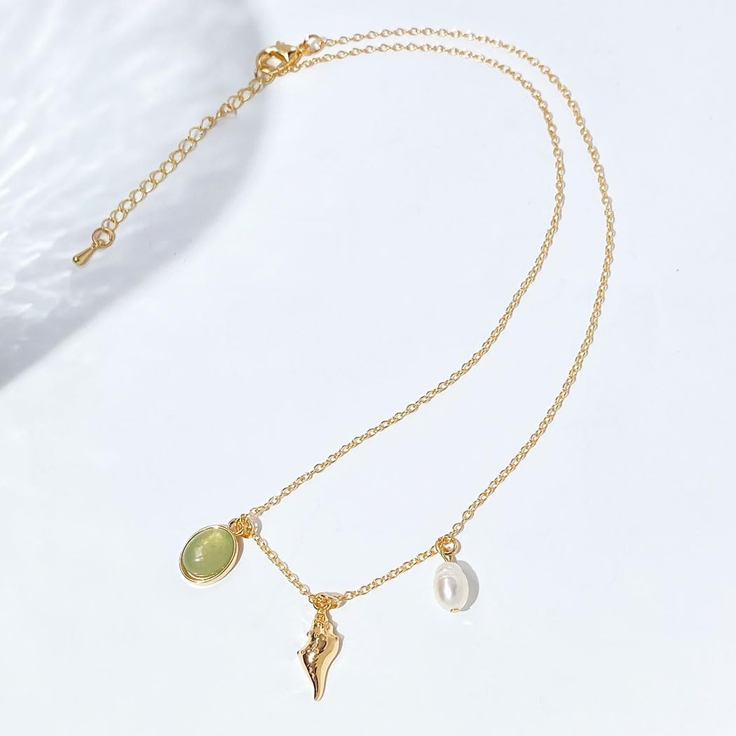 Adjustable Pearl Necklaces 14k Gold Plated Necklace Natural Pearl Shell Necklace Waterproof Pendant Jewelry for Women and Gift - Image 9