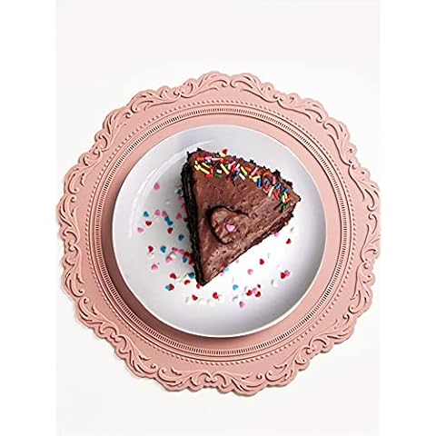 Silicone Placemat Baroque Style Embossed Insulation Thickened Round Mat for Home Kitchen 35cm Dining Room Placemat Heat Protection Anti Slip (Pink) Cover