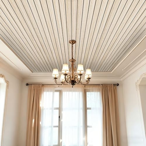 Image of 3D Peel and Stick Wall Panels PVC Grille Slat 118 inchx15.8 inch Self-Adhesive Wall Sticker Soundproof Paneling for Walls and Ceiling in Faux Herringbone Oak Texture