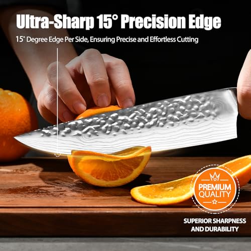 8″ Chef Knife Japanese 7CR13 Steel – Triple-Rivet Black Pakkawood Handle with Extra Forging Process, Gifts for Women/Men, Birthday and Mom/Dad, Kitchen Gadgets with Premium Gift Box