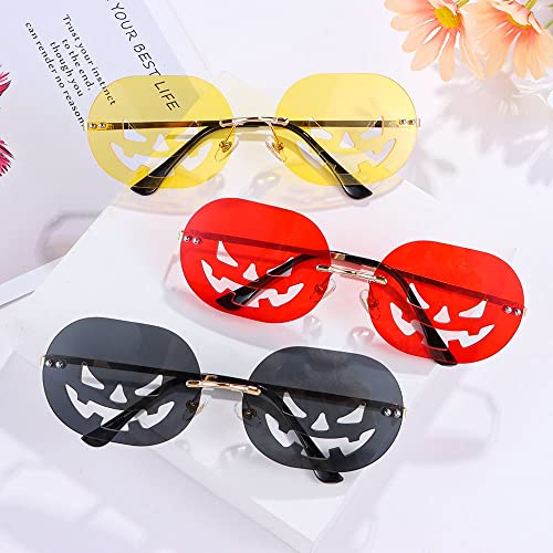 COASION Pumpkin Sunglasses for Women Rimless Party Cute Prom Halloween Glasses Fashion Fire Flame Shades 6