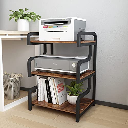 Miniatura 7 de Puncia Soporte Para Impresora De 3 Niveles Carro De Impresora Con Ruedas Estante Impresora Para Oficina Móvil De Madera Y Metal Estantería De Fax Casa Escuela Enrollable Hogar Retro