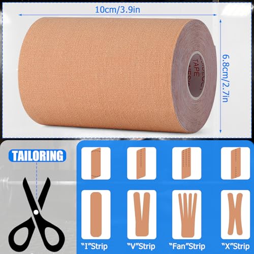 Image of Wide Kinesiology Tape, Waterproof & Breathable, 4in x 5.5yd, Beige | High-Elasticity, Latex Free Cotton, Muscle & Joints Support, Free-Cut for Shoulder, Knee, Fits Sports & Athletic Recovery