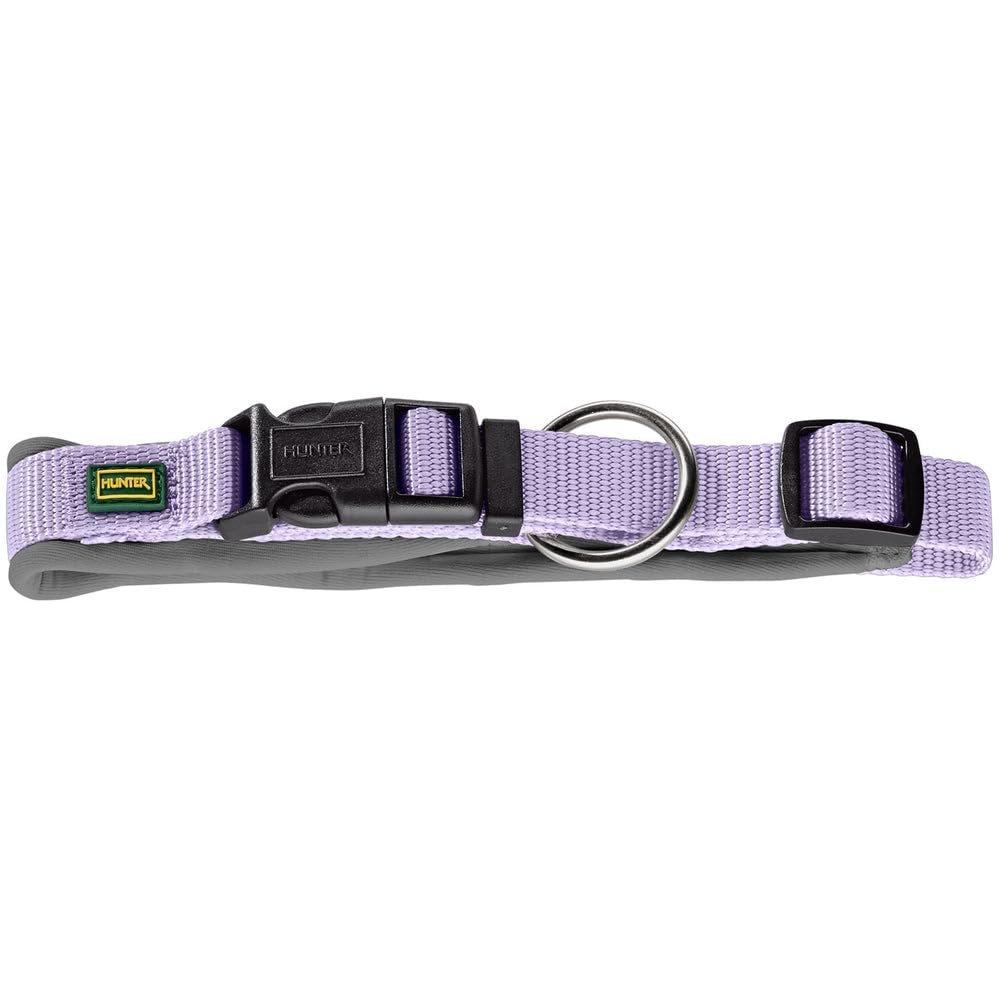 Hunter Hundehalsung NEOPREN Vario Plus, Farbe: Lavendel/grau, strapazierfähiges Nylon, weiche Neoprenpolsterung, stufenlos verstellbar, mit Zugentlastung, pflegeleicht, komfortabel, Größe: L/2,5
