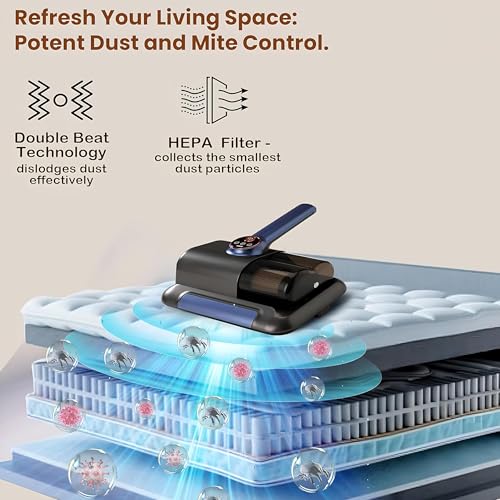 Image of OLV UV-Powered Portable Vacuum Cleaner for Bed & Sofa | Handheld Dust Mite Remover with UV Sterilization, 10kPa Suction | Rechargeable Type-C, Lightweight, Anti-Allergen Mattress Vacuum