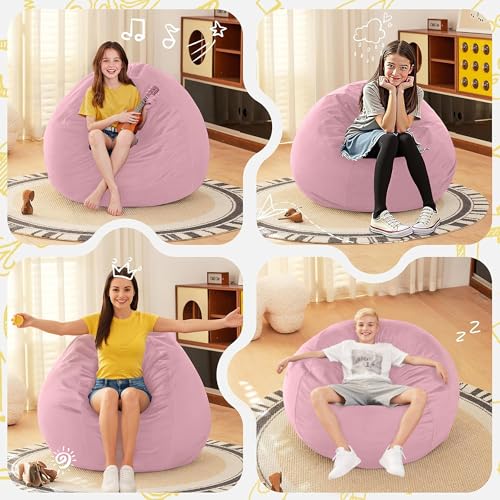 Image of HABUTWAY 2FT Bean Bag Chair, 2' Beanbags Small Bean Bag Chairs with Filling, Teardrop Bean Bag Chair Luxurious Velvet Ultra Soft Fur with Removable Cover (Soft Pink)