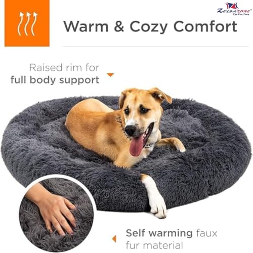 Image of ZEXSAZONE Summer Round Donut Pet Bed for Cats, Puppies, and Dogs, Cozy and Plush, Raised Bedside Support, Both Sides Use Like 2-in-1, Washable, Sizes for Small, Medium, and Large Pets. (Grey, XL)