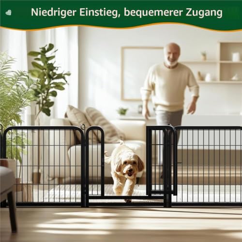 Yaheetech 12-teilig Welpenlaufstall 63cm hoch, Welpenauslauf mit 2 Türen, Automatische Verriegelung, Flexibel und faltbar, Tierlaufstall für Wohnung & Garten