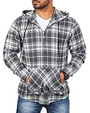 Carisma Herren Flanell Holzfäller Tunika Karo Hemd mit Kapuze und Reißverschluss weiche Qualität Regular fit kariert 8509, Grösse:XXL, Farbe:Grau