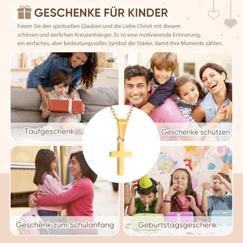 Kreuz Kette Geschenke für Sohn Tochter Halskette - Kinder Kreuzanhänger aus Edelstahl Silber Gold Kreuzkette Geschenke für Teenager Weihnachten Geburtstagsgeschenk für Jungen Mädchen (Mädchen-Gold)