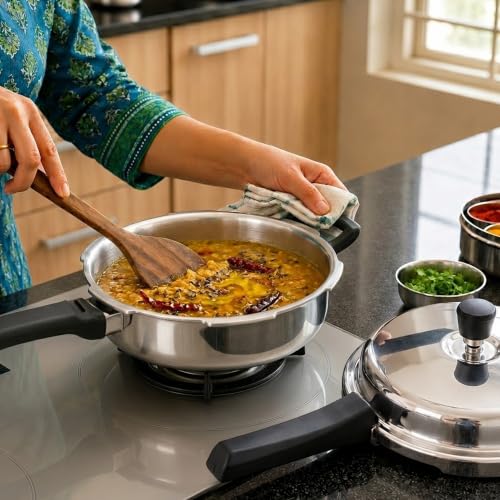 Image of SOLARA Triply Outer Lid Pressure Pan 3 Litre | 3-Ply Stainless Steel | Induction & Gas Compatible | Uniform Heat Distribution | ISI Certified | Silver