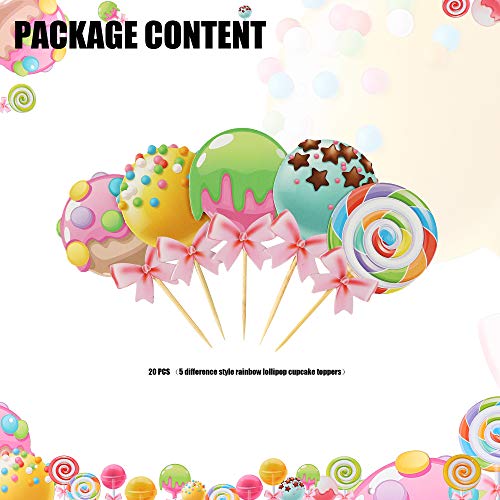 20 Pcs Lollipop Cupcake Toppers Candyland Rainbow Candy Donut Theme Baby Shower Birthday Party Supplies Decoration #TOP1