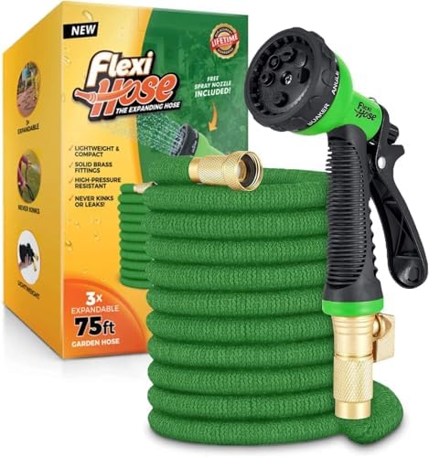Flexi Hose PLUS with 8 Function Nozzle Expandable Garden Hose, Lightweight & No-Kink Flexible Garden Hose, 3/4 inch Solid Brass Fittings and Double Latex Core, 100 ft Black - Thumbnail 3