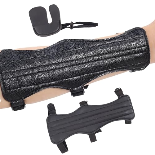 AHEJIOO 2 Stück Armschutz Mit Fingerschutz Für Bogenschießen, Zubehör Für Bogensport, Bewegung, Laufen, Joggen Und Gymnastik - Schwarz