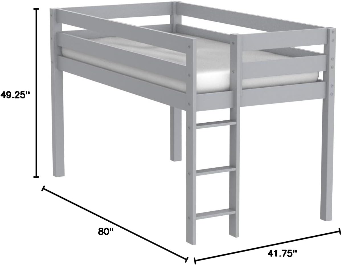 Jackpot! Contemporary Low Loft Twin Bed with End Ladder, Gray