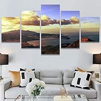 SIGNWIN 5 Panel Canvas Wall Art Sunset in The Mountains for Home Decorations Ready to Hang - 60