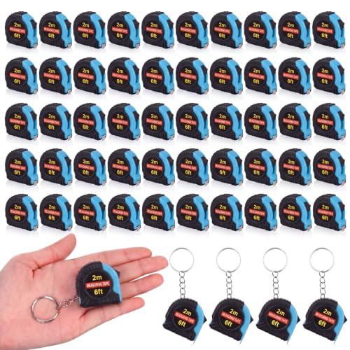 Kanayu 50 Pcs Pcs Mini Measuring Tape with Keychain, 6 ft, Aqua Blue