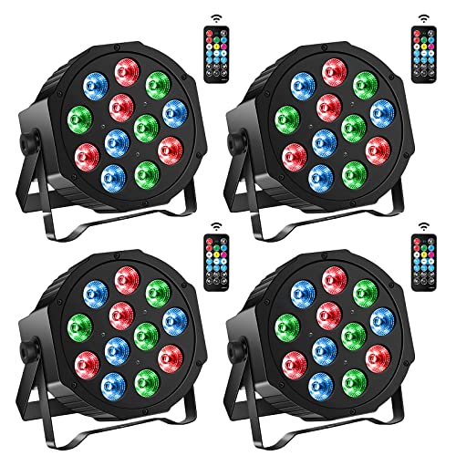 12X4W Led Stage Lights Rgbw Par Light With Remote & Dmx Controlled Sound Activated 4 Control Modes Uplights For Wedding Birthday Christmas Music Show Party Decorative Lights Stage Lighting(4 Packs) #TOP21