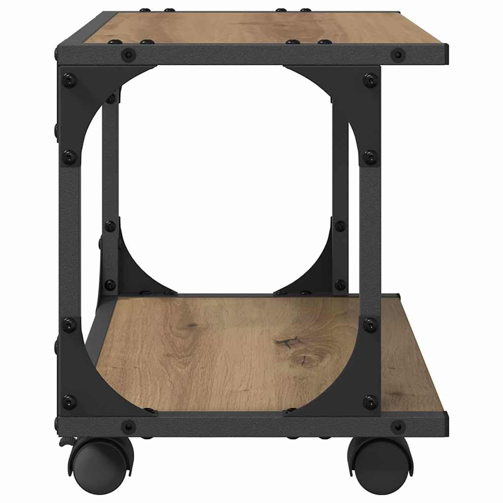Supporto per stampante a due ripiani in legno di rovere Artisan, 41 x 28 x 33,5 cm, con ruote bloccabili e superficie opaca, per ufficio moderno