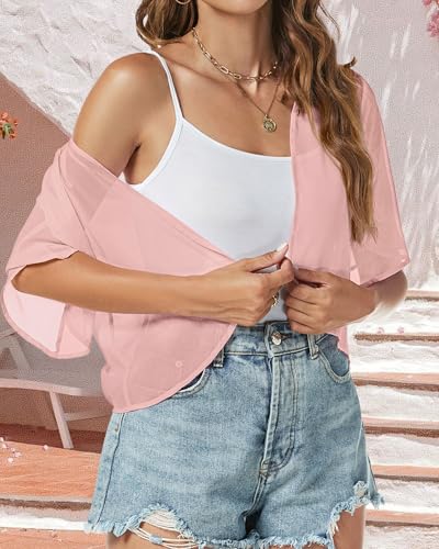 Image of ZNVGIRL Women Shrug Chiffon Cardigans Open Front Short Sleeve Bolero for Evening Dressy 2026