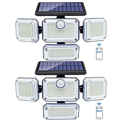 Eighosee Luces Solares con Sensor de Movimiento para Exteriores 333 Luces de InundacióN LED, Luces de Seguridad con EnergíA Solar para Exteriores, con 2 Controles Remotos