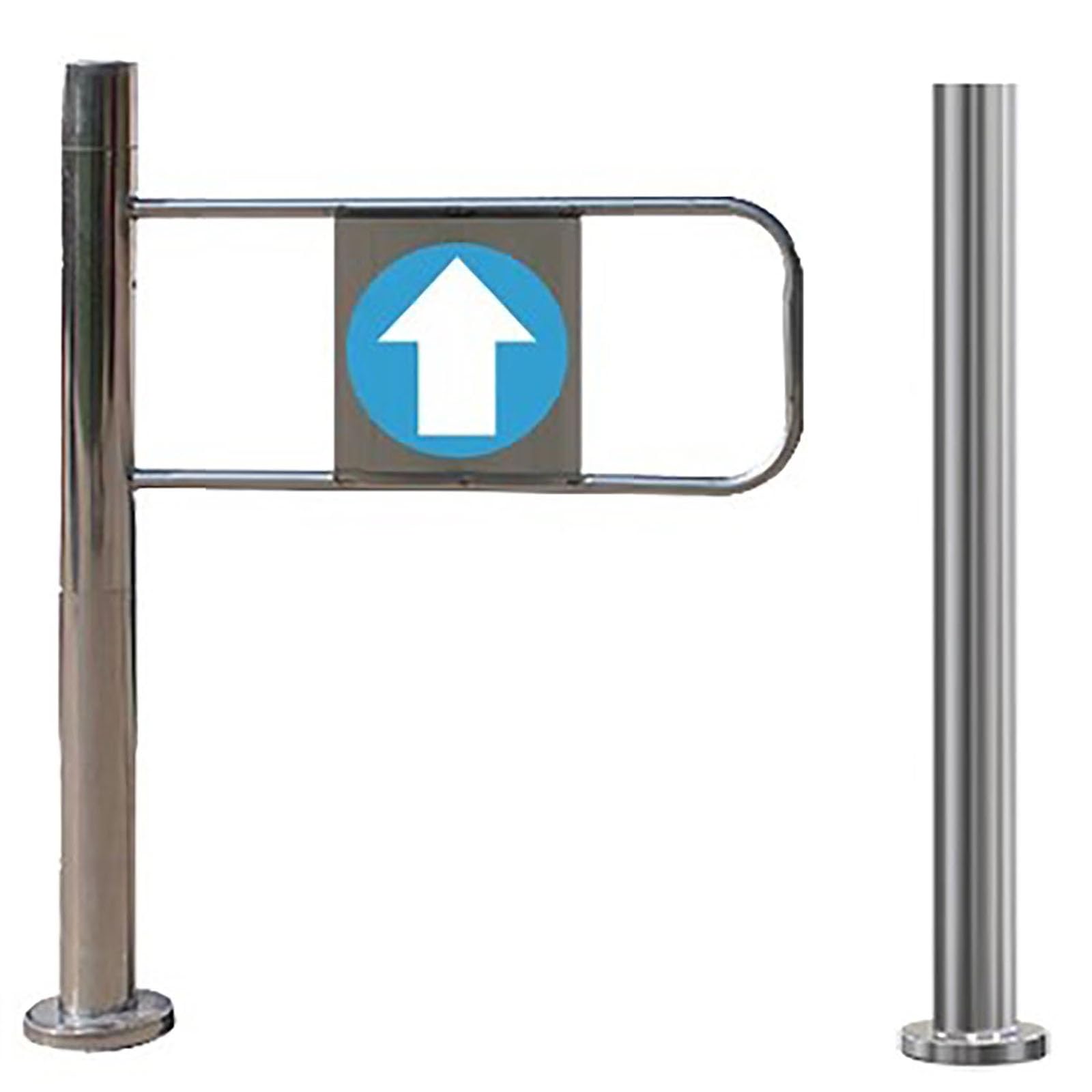 Cancelletto di sicurezza a chiusura automatica, con supporto per palo, a 90 gradi, per corridoi industriali e di mercato, finitura argento, 80 x 100 cm, accesso unidirezionale, design resistente