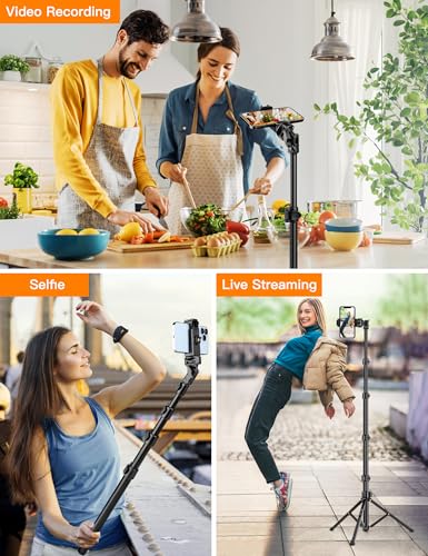 Image of Phone Tripod Stand, 84 inch Tall Flexible Cellphone Tripod for iPhone with Gooseneck Remote, Portable Phone Stand for Recording, Compatible with iPhone 14 13 12 pro Android Camera