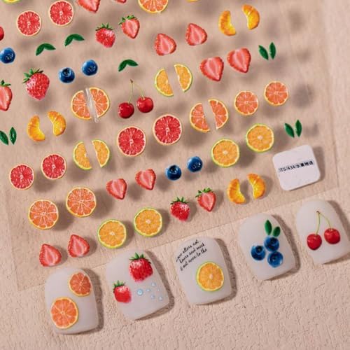 5D Embossed Fruit Nail Art Stickers Summer Fruit Nail Decals 1PCS...