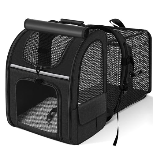 WONTKN 猫 バッグ、 ペット キャリーバッグ 猫用 犬用 リュック メッシュ窓 通気性 拡張可能 2WAY ペットハウス ケージ 折り畳み お出かけ ドライブ 旅行 通院 防災 避難用 キャリー (ブラック)