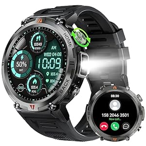 Military Smart Watch for Men with LED Flashlight, 1.45″ HD Rugged Outdoor Tactical Smartwatch (Call Receive/Dial), Fitness Tracker Sports Watch with Heart Rate Sleep Monitor for iPhone Android Phone