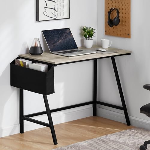 Vida Designs Brooklyn 112cm Small Computer Desk With Storage Home office Writing Table Modern Industrial Style Workstation (Grey)