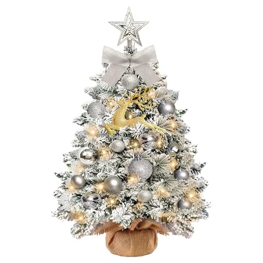 Mini Sapin de Noël Artificiel,Sapin de Noel Lumineux LED avec 23 Décorations de Noël à Faire Soi-même,Sapin de Noel Artificiel 60 cm,pour la Maison,Le Décoration Sapin de Noel (argenté)