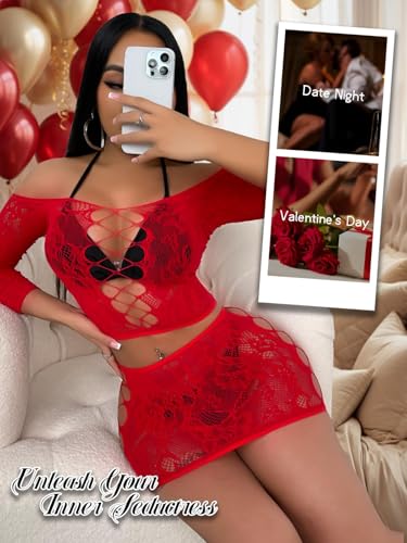 Image of GirlFriend Lingerie for Women Lovely Deep V Neck Teddy Babydoll Mesh Nightwear for Women Mesh Badydoll Fishnets Dresses See Through Lingerie Chemise Outfits One Piece