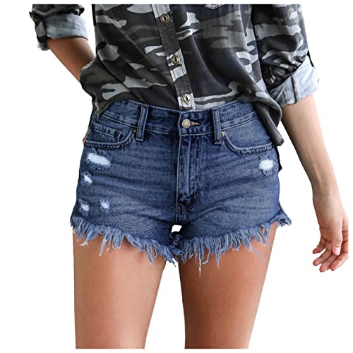XUNRYAN Women Jean Shorts Skinny Ripped Denim Destroyed Stretch Bermuda Shorts Jean Ripped Jeans Plus Size Bermuda Shorts Skinny Comfy Denim Pants Long Jean Shorts for Women