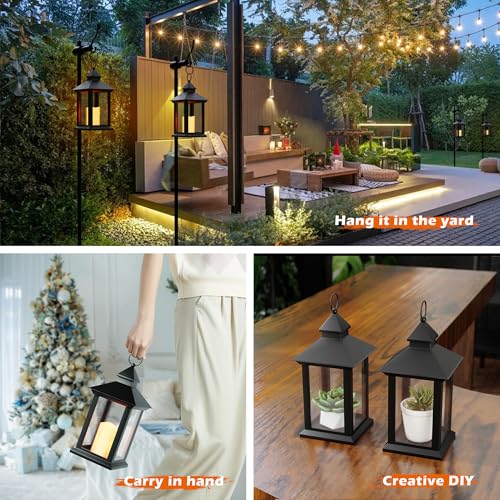 Image of 14 inch Lanterns Decorative Indoor, Black Lantern Decor with Timer Flameless Candle, Vintage Farmhouse Outdoor Lanterns, Waterproof Hanging Lantern for Patio, Porch, Entryway, Centerpieces
