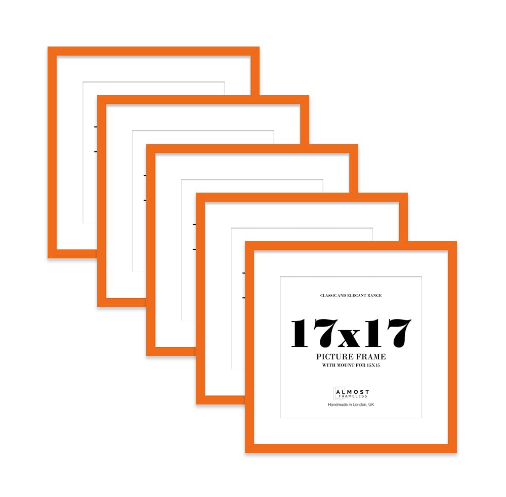 17x17 Orange Picture Frame with Mount for 15x15 Photos, Prints - Modern Square Wall Frame, Set of 5
