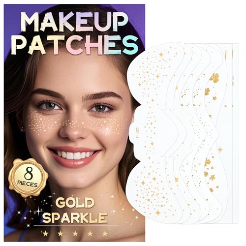 VANERIA Glitter Freckles Face Tattoo 8 Counts,Sparkle Freckles,Waterproof Long Lasting,Freckle Makeup for Festivals,Parties and Cosplay,Face Glitter for Women(Gold Freckles)